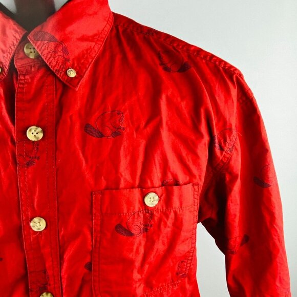 Duluth Trading Button Up Shirt Mens Angry Beaver Lumberjack Hipster Red L - Picture 3 of 10